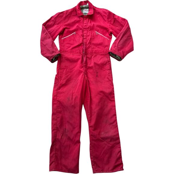 Vintage Wells Blizzard Pruf red overalls zippered collared suit medium - Picture 2 of 16
